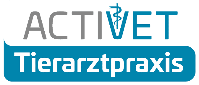 Logo der Activet Tierarztpraxis in Grau und Blau mit integriertem tiermedizinischem Symbol.